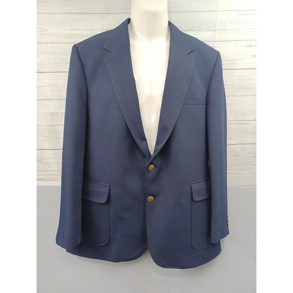 Vtg Haggar Mens Blazer Jacket Sz 42 Washable Blue 2 Gold Buttons - Picture 1 of 10